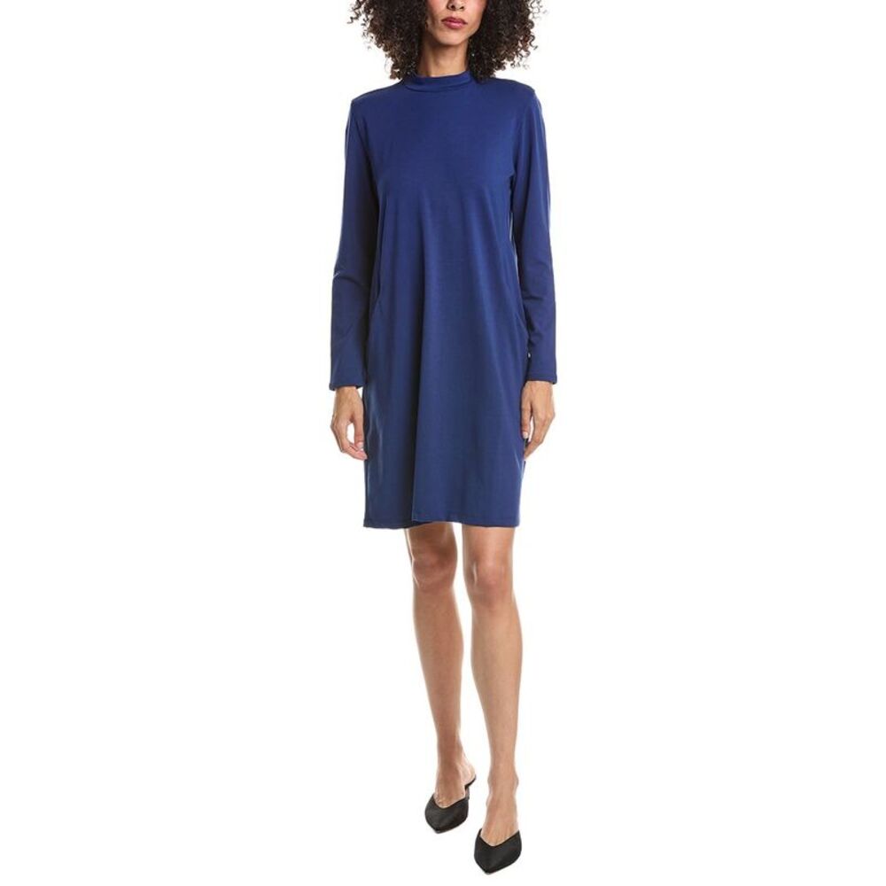 Eileen Fisher Womens Mock Neck Dress, Blue